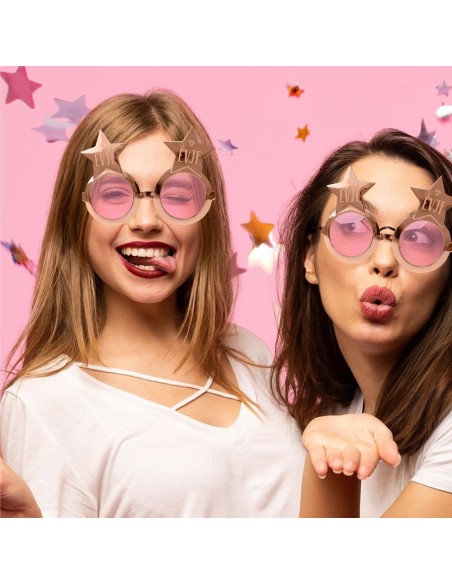 Paire de lunettes étoiles rose gold EVJF accessoires chez Festimania