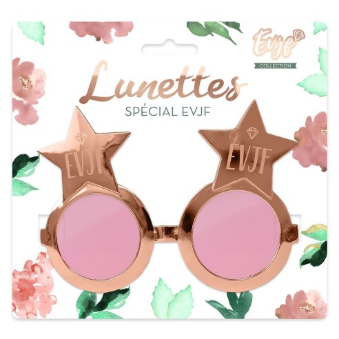 Paire de lunettes étoiles rose gold EVJF accessoires chez Festimania