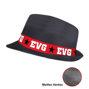Chapeau borsalino noir avec bandeau rouge EVG chez Festimania