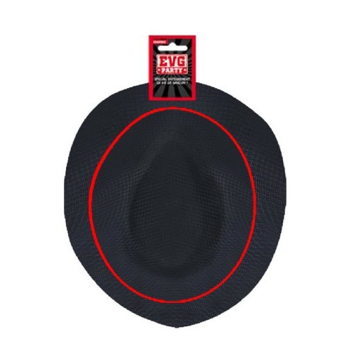 Chapeau borsalino noir avec bandeau rouge EVG chez Festimania