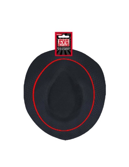 Chapeau borsalino noir avec bandeau rouge EVG chez Festimania