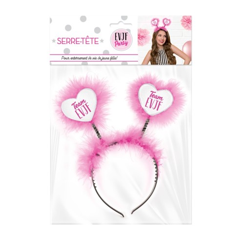 Serre-tête avec froufrou et coeurs roses Team EVJF entre copines