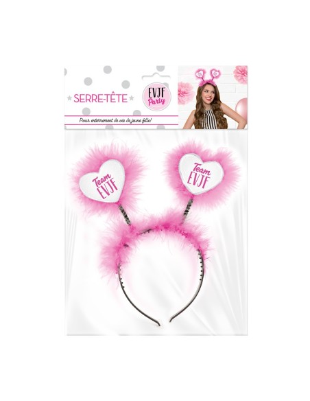 Serre-tête avec froufrou et coeurs roses Team EVJF entre copines