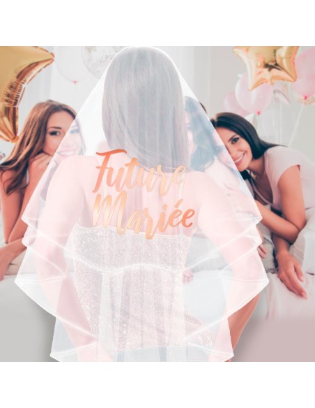 Voile blanc avec le texte Future Mariée couleur rose gold pour EVJF