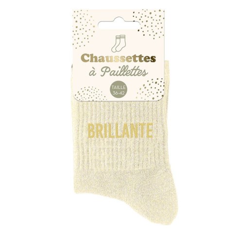 Paire de chaussettes paillettes beiges avec l'inscription Brillante