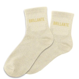 Paire de chaussettes paillettes beiges avec l'inscription Brillante