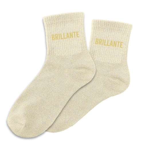 Paire de chaussettes paillettes beiges avec l'inscription Brillante