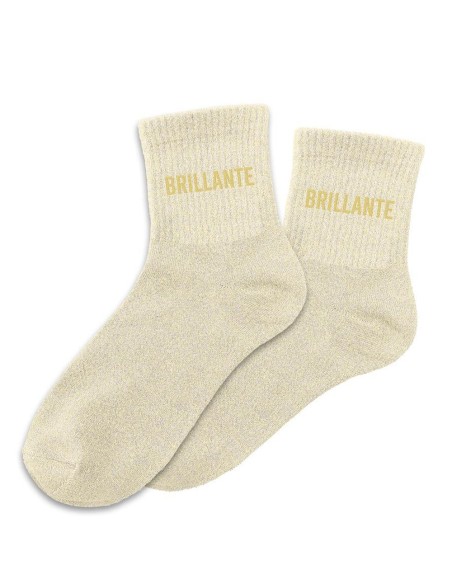 Paire de chaussettes paillettes beiges avec l'inscription Brillante