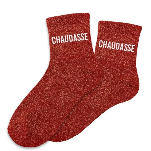 Chaussettes humoristiques paillettes rouge Chaudasse chez Festimania