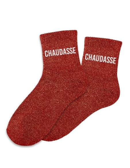 Chaussettes humoristiques paillettes rouge Chaudasse chez Festimania