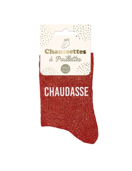 Chaussettes humoristiques paillettes rouge Chaudasse chez Festimania