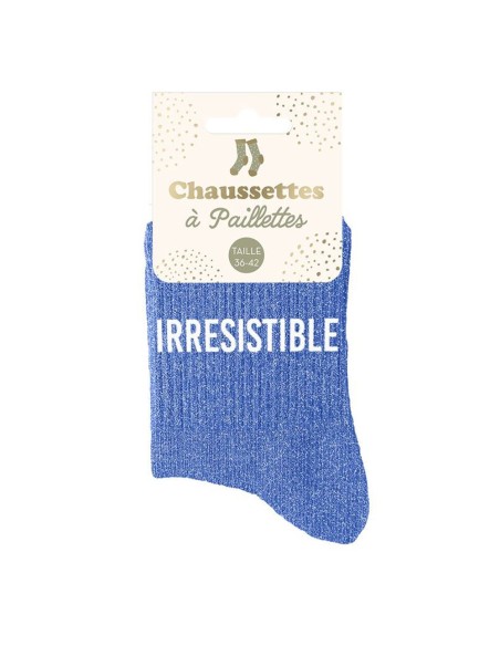 Chaussettes humoristiques paillettes bleu Irrésistible à offrir