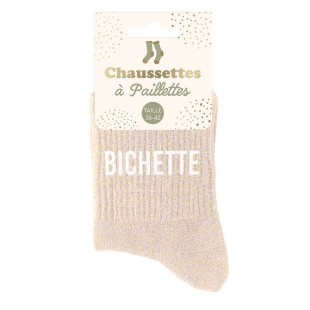 Chaussettes humoristiques paillettes rose pale Bichette 2