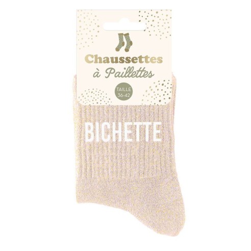 Chaussettes humoristiques paillettes rose pale Bichette