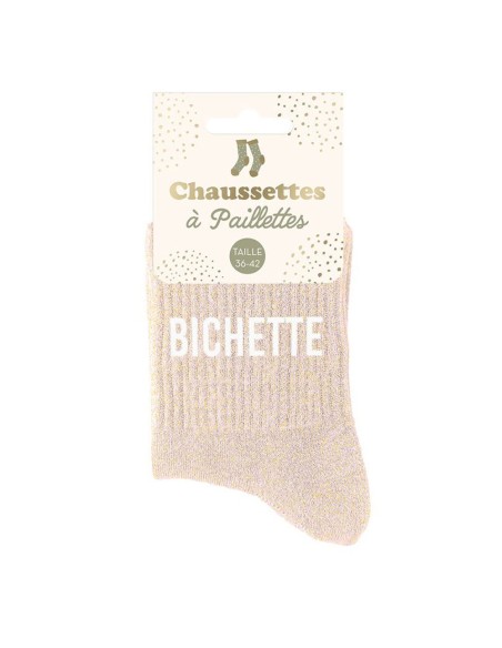 Chaussettes humoristiques paillettes rose pale Bichette