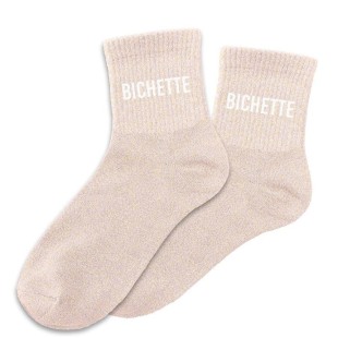 Chaussettes humoristiques paillettes rose pale Bichette