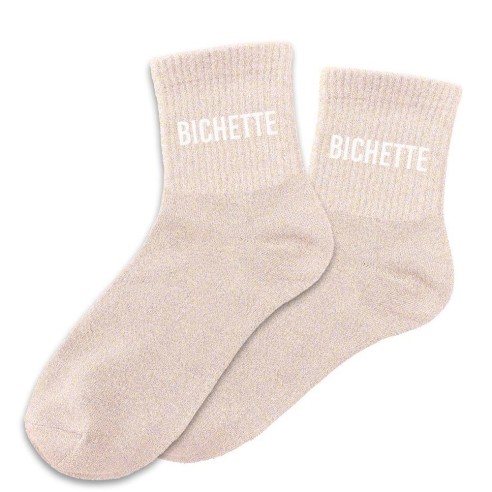 Chaussettes humoristiques paillettes rose pale Bichette