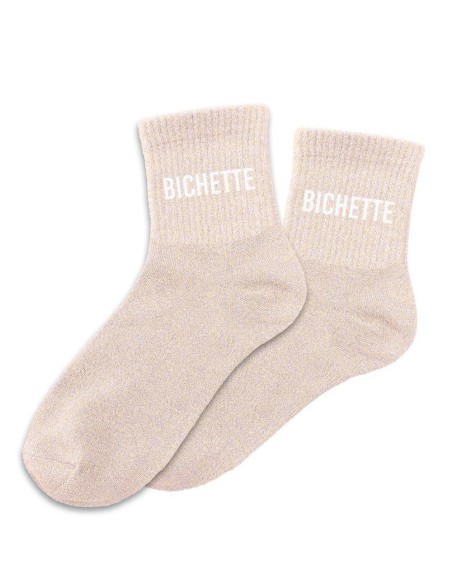 Chaussettes humoristiques paillettes rose pale Bichette