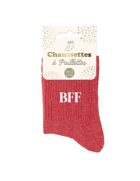 Chaussettes paillettes rouge BFF Best Friend Forever