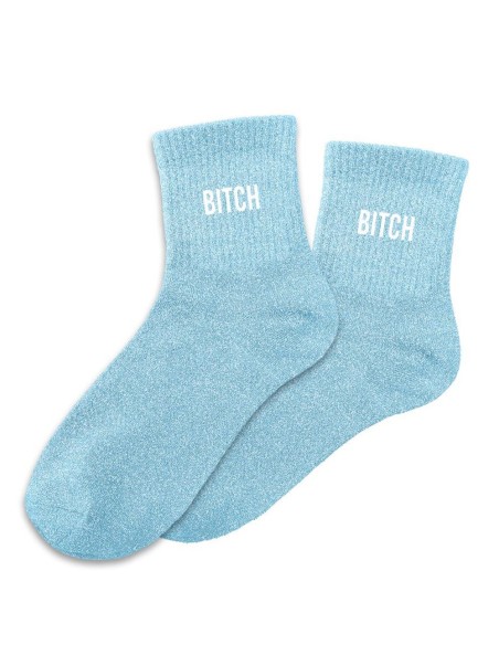Chaussettes paillettes bleu Bitch pour un cadeau original entre amies