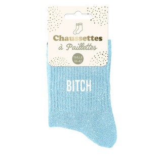 Chaussettes paillettes bleu Bitch pour un cadeau original entre amies 2