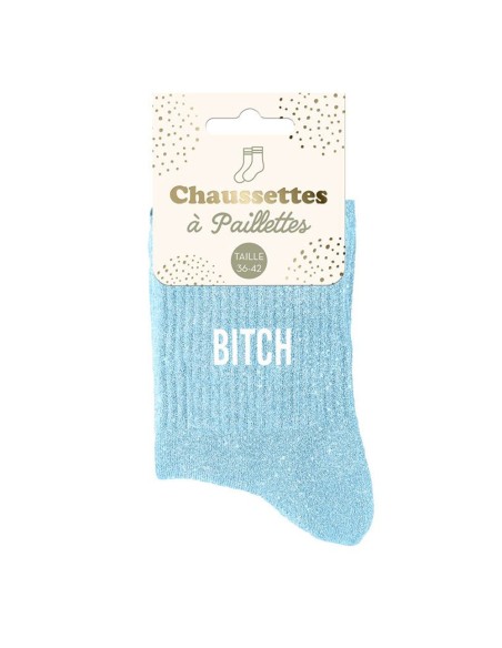 Chaussettes paillettes bleu Bitch pour un cadeau original entre amies
