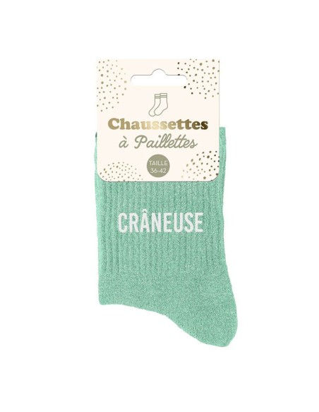 Chaussettes paillettes turquoise Crâneuse pour un cadeau original
