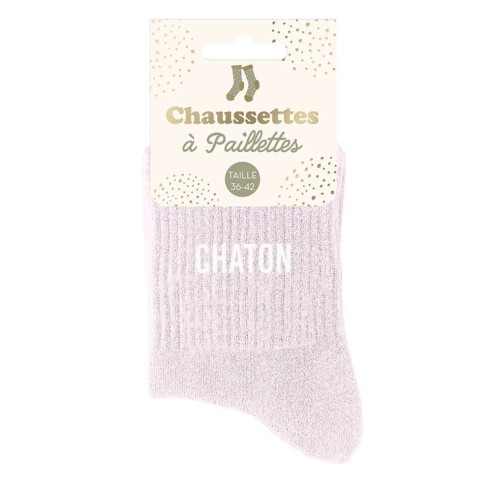 Chaussettes paillettes lilas Chaton pour un cadeau original