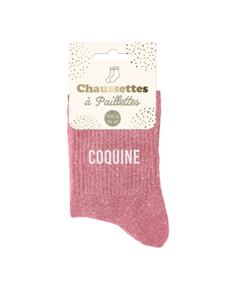 Chaussettes paillettes rose Coquine à offrir en cadeau original