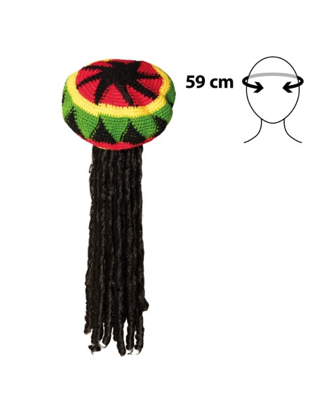Bonnet Rasta avec dreadlocks pour déguisement adulte