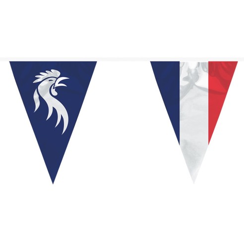 Guirlande fanions tricolore supporter avec coq français 6m de long