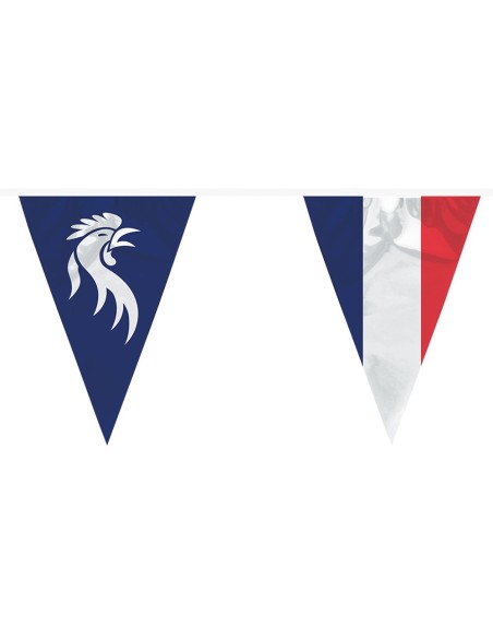Guirlande fanions tricolore supporter avec coq français 6m de long