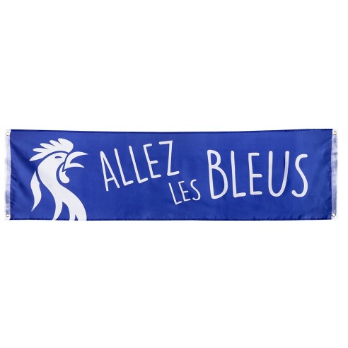 Bannière bleue Coq Français Allez les Bleus 180cm pour supporter