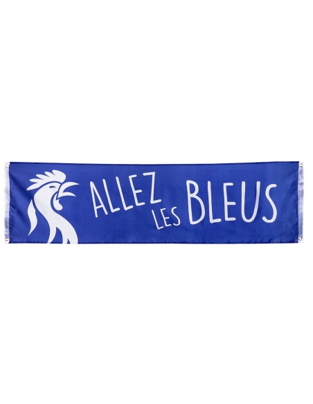 Bannière bleue Coq Français Allez les Bleus 180cm pour supporter