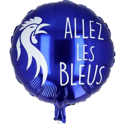 Ballon alu bleu Coq Français Allez les Bleus 45cm pour supporter