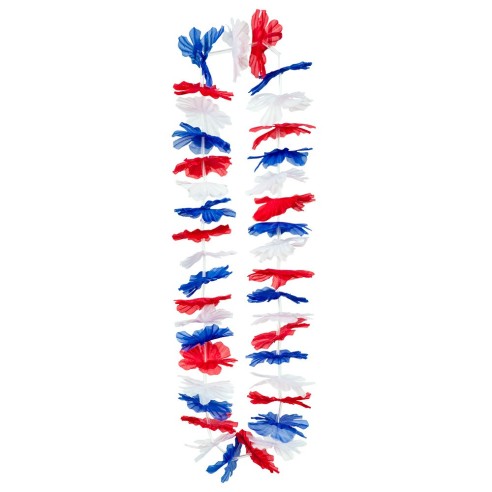 Collier Hawaï fleurs tricolore bleu blanc rouge supporter de la France