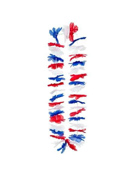 Collier Hawaï fleurs tricolore bleu blanc rouge supporter de la France