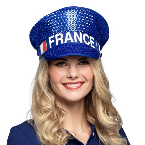 Casquette bleue avec strass pour supporter l'équipe de France