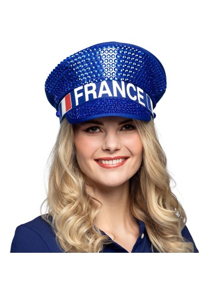 Casquette bleue avec strass pour supporter l'équipe de France