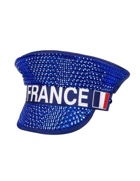 Casquette bleue avec strass pour supporter l'équipe de France