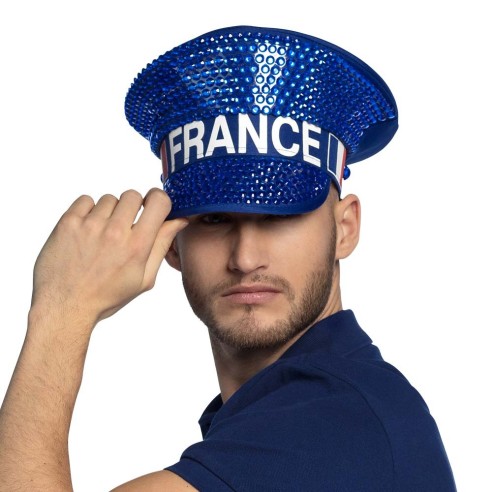 Casquette bleue avec strass pour supporter l'équipe de France