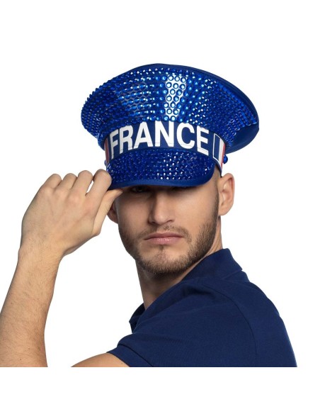 Casquette bleue avec strass pour supporter l'équipe de France