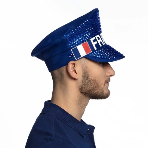 Casquette bleue avec strass pour supporter l'équipe de France