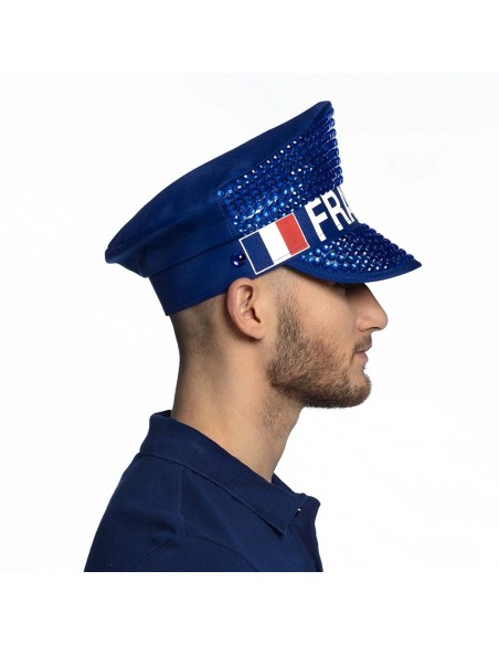 Casquette bleue avec strass pour supporter l'équipe de France