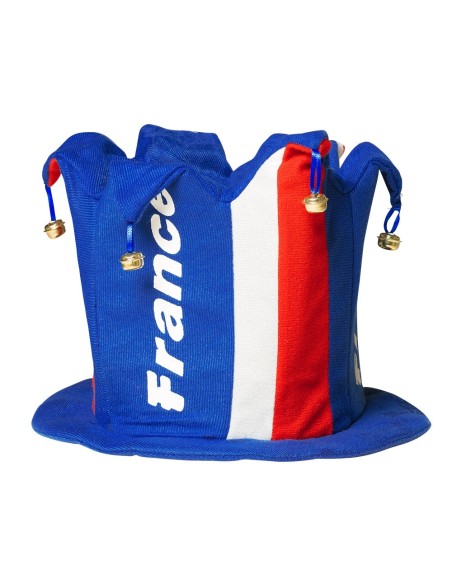 Chapeau de bouffon à grelots tricolore bleu blanc rouge pour supporter