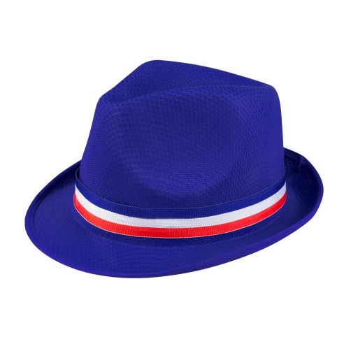 Chapeau borsalino bleu avec liseré drapeau France pour supporter