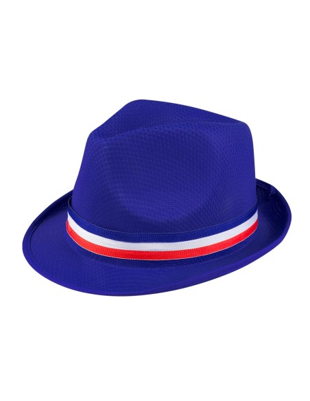 Chapeau borsalino bleu avec liseré drapeau France pour supporter