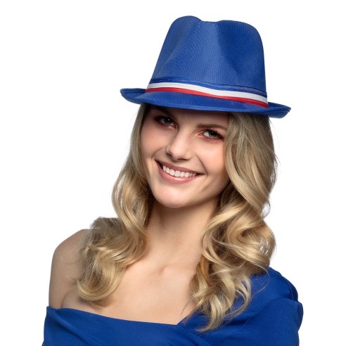 Chapeau borsalino bleu avec liseré drapeau France pour supporter