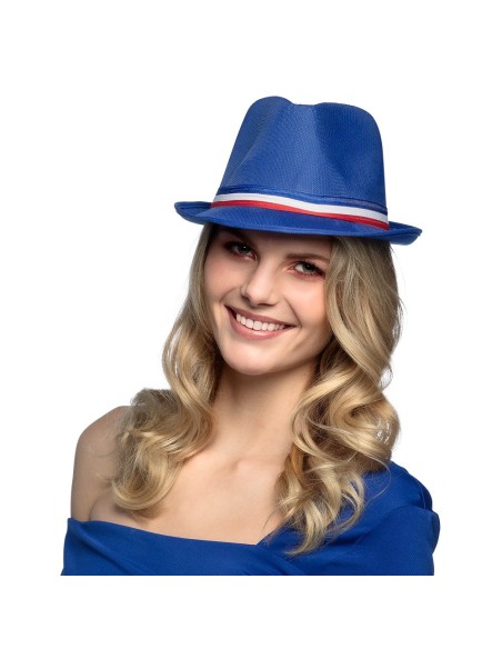 Chapeau borsalino bleu avec liseré drapeau France pour supporter
