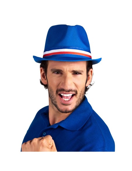 Chapeau borsalino bleu avec liseré drapeau France pour supporter
